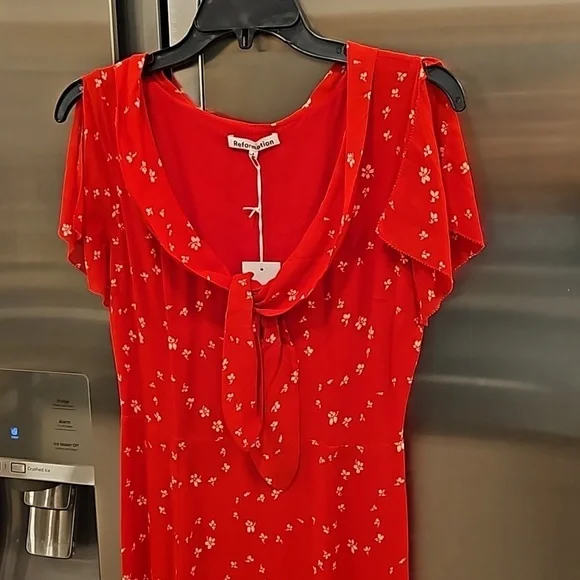 💕REFORMATION💕 Talleen Dress ~ Fresno Red Floral Print 4 NWT